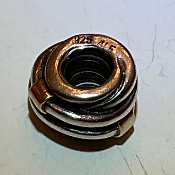 Pandora Sterling Silver & 14k Yellow Gold Swirl Design Bead Charm Retired - Picture 2 of 6